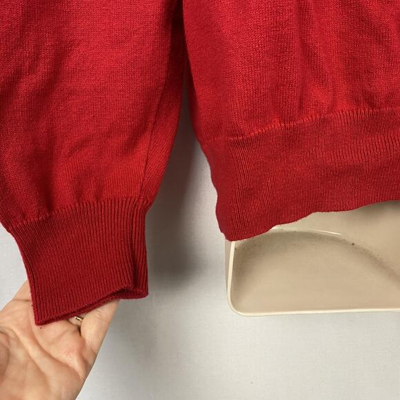 Alan Flusser Sweater Mens XL Red Cotton Cashmere V Neck Old Money Academia Prep - Picture 4 of 11